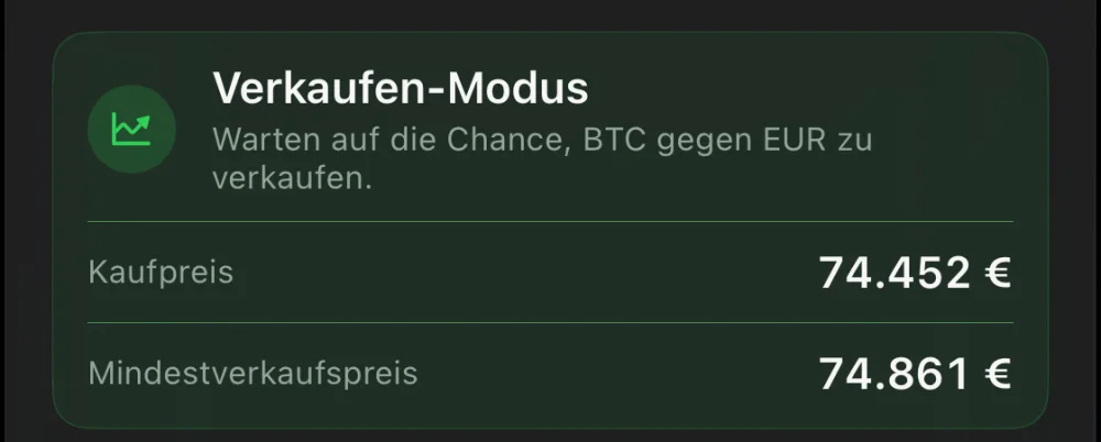 Verkaufen-Modus der App: der Mindestverkaufspreis liegt über dem Kaufpreis